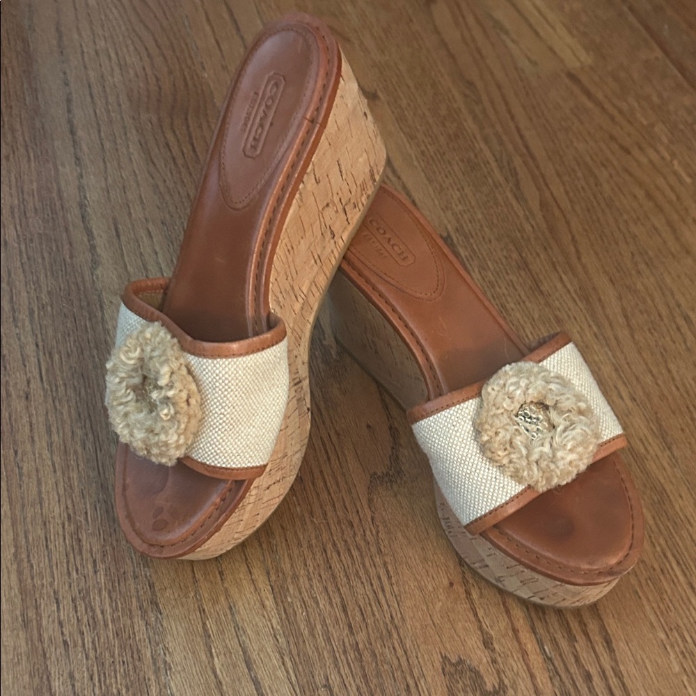 Coach | Jazmin Canvas & Cork Natural Wedge Sandals Women's Size 9